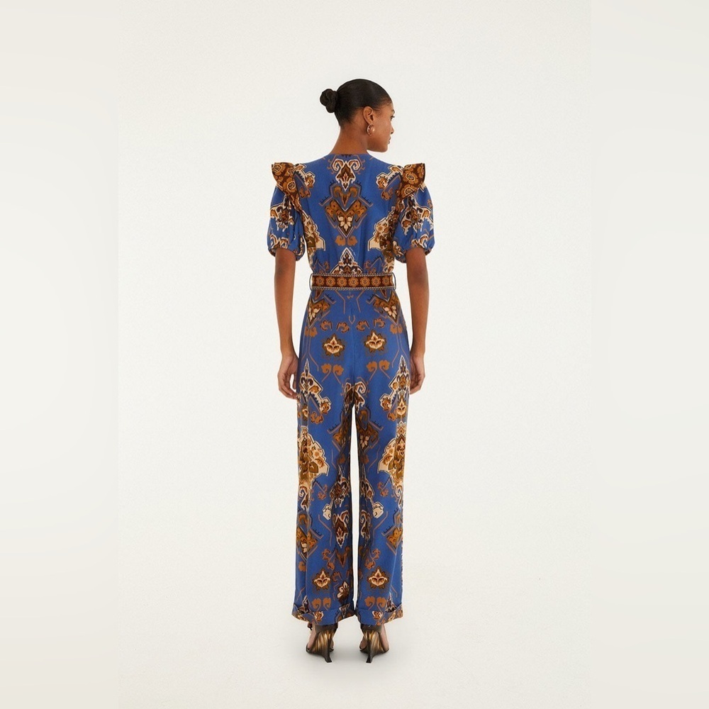 Farm Rio: Blue Ornament Floral Jumpsuit - Picture 2 of 14